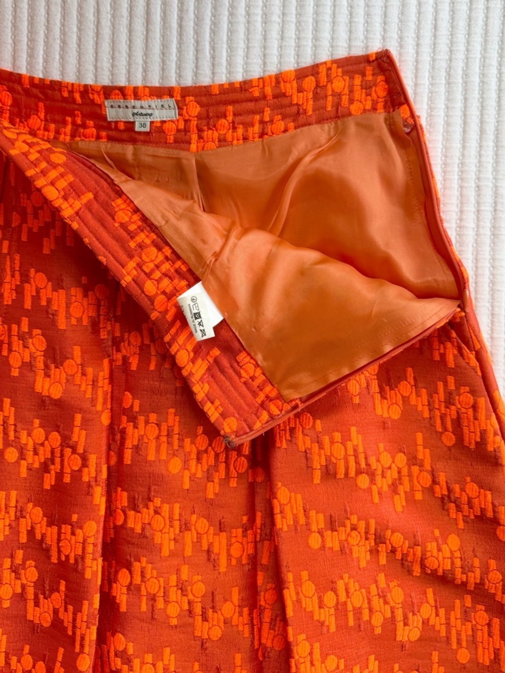 Essentiel Antwerp Full A-Line Orange Jacquard Maximalism Designer Skirt - Picture 5 of 10